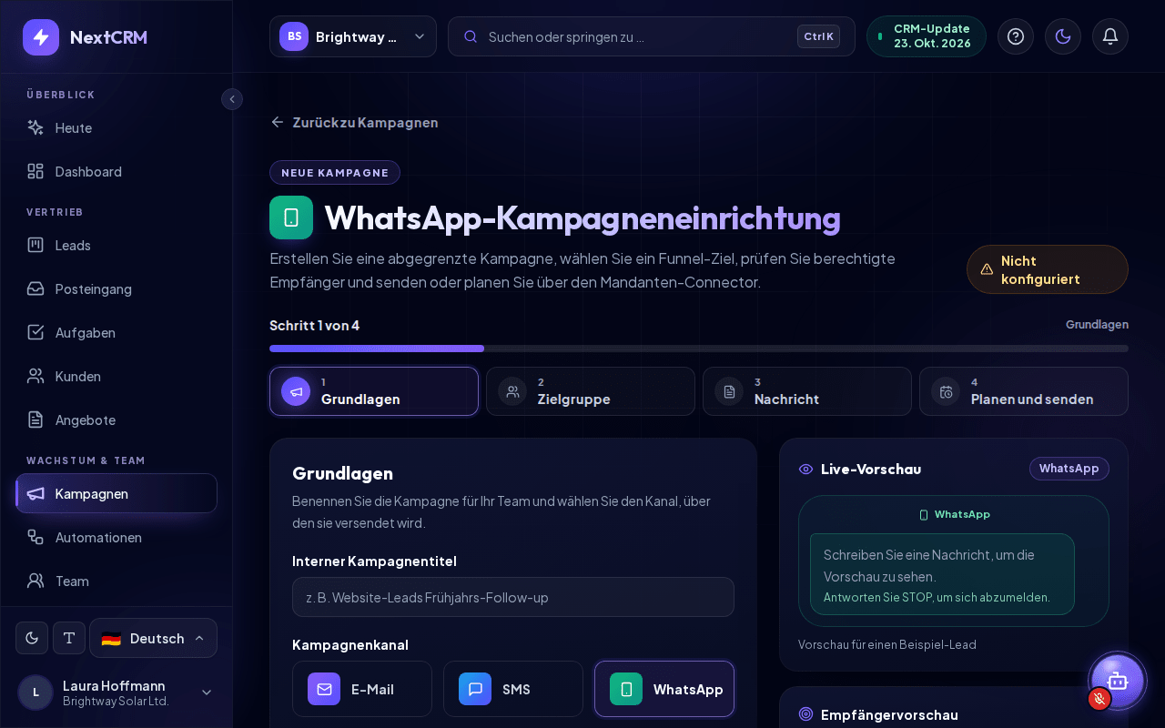 Einrichtung einer WhatsApp-Kampagne