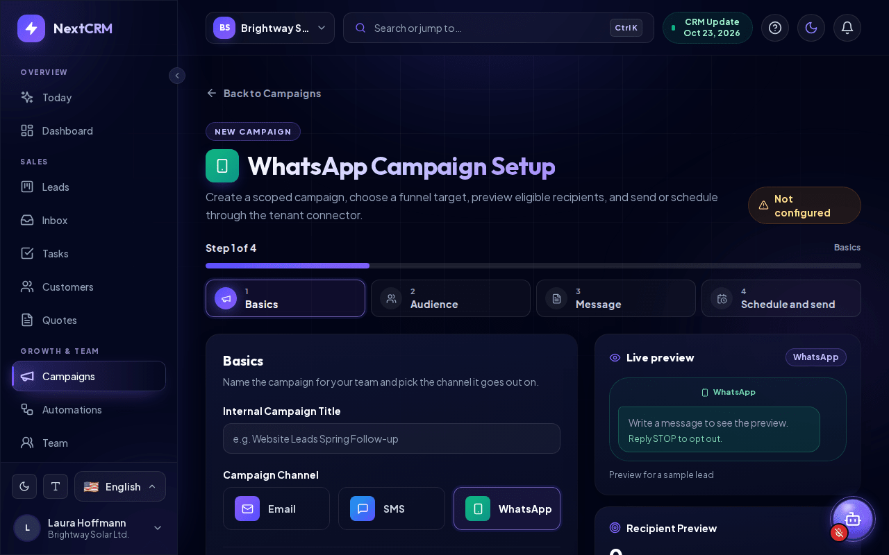 WhatsApp campaign setup