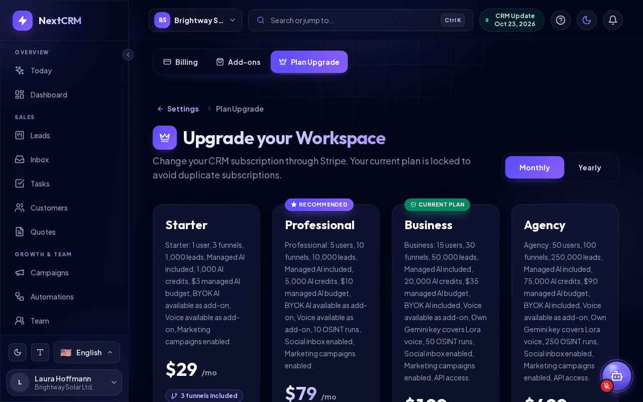 Plan Upgrade with the plan comparison