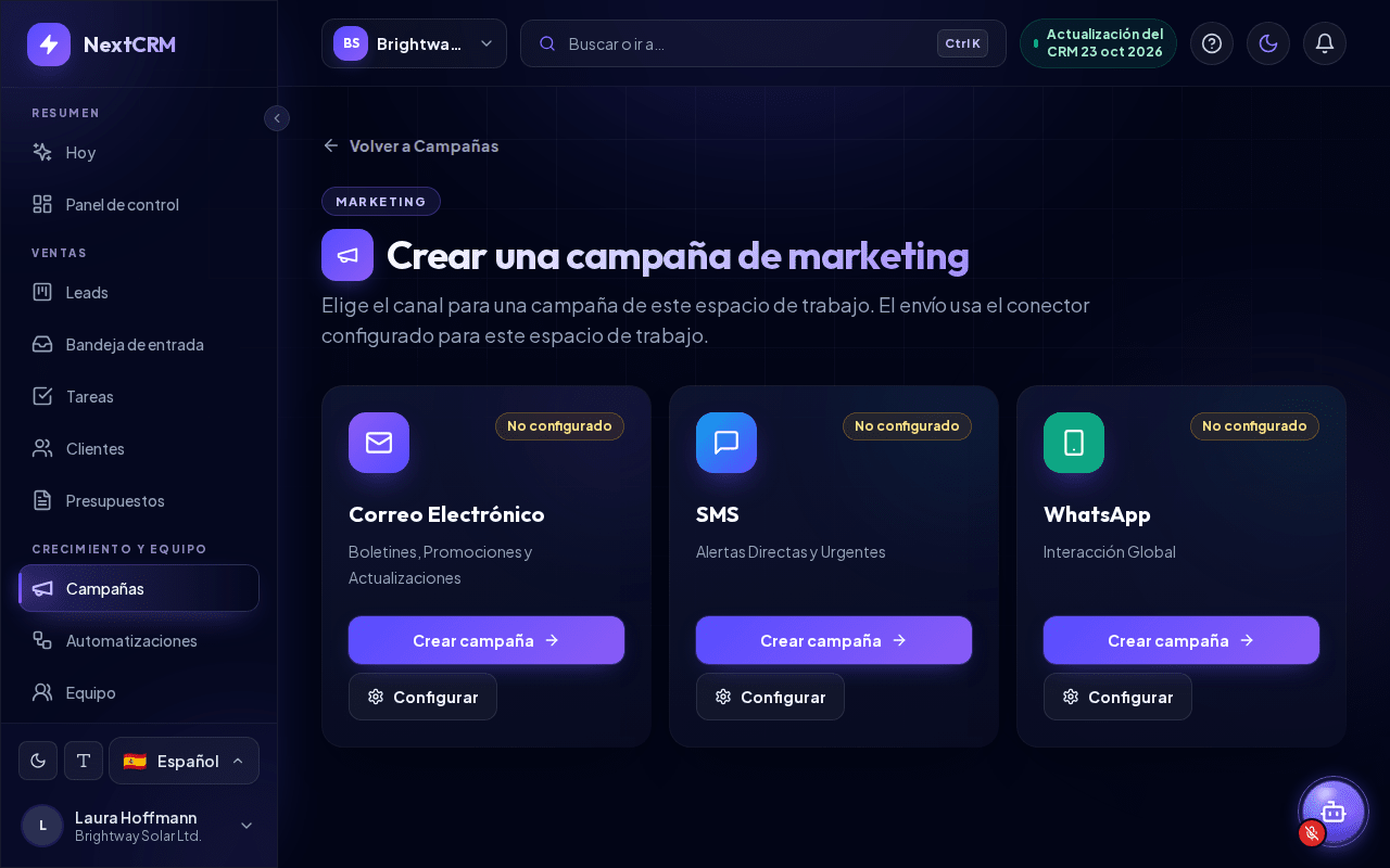 Elegir el canal de la campaña