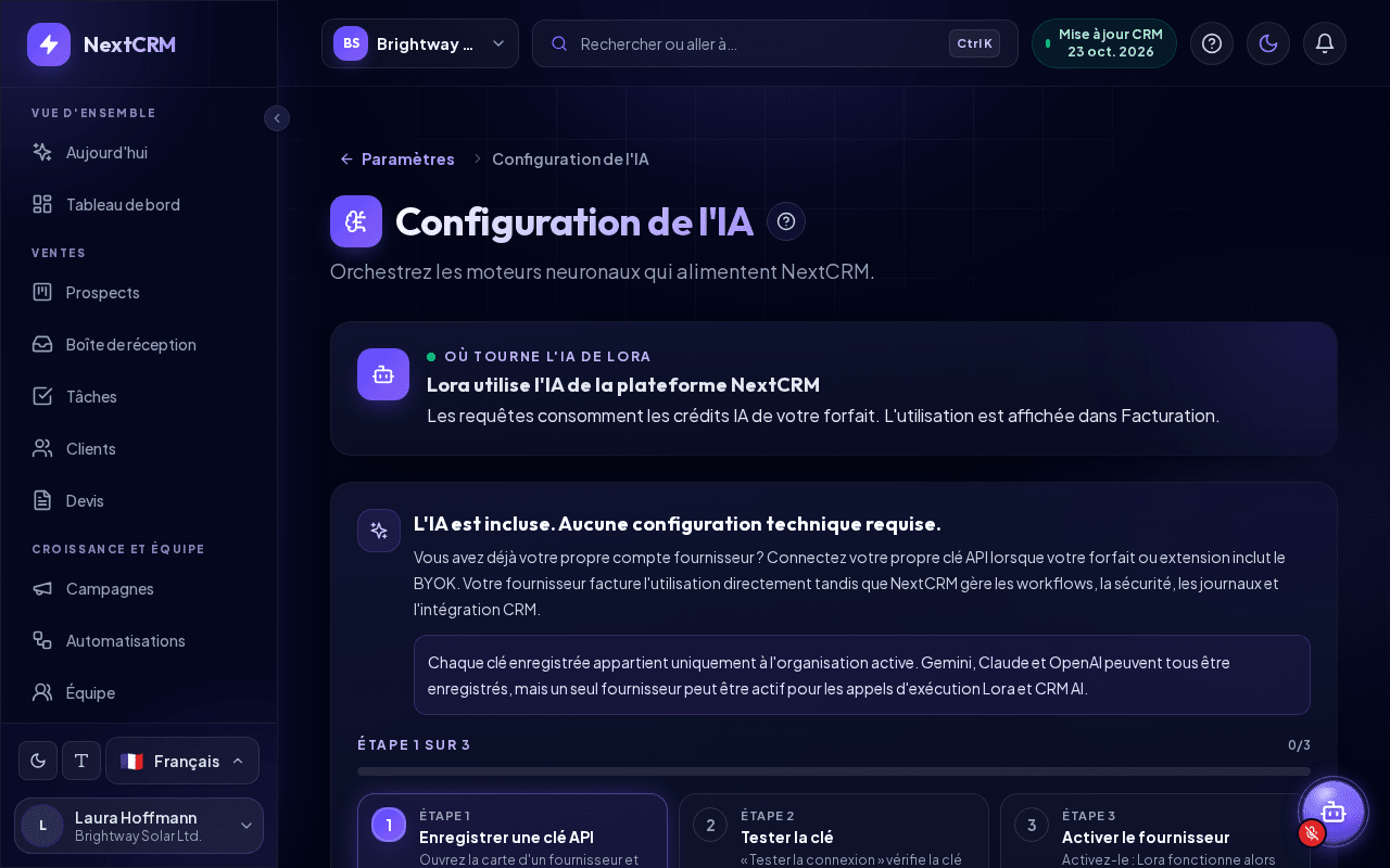 La page Configuration de l'IA avec les quatre cartes de fournisseurs