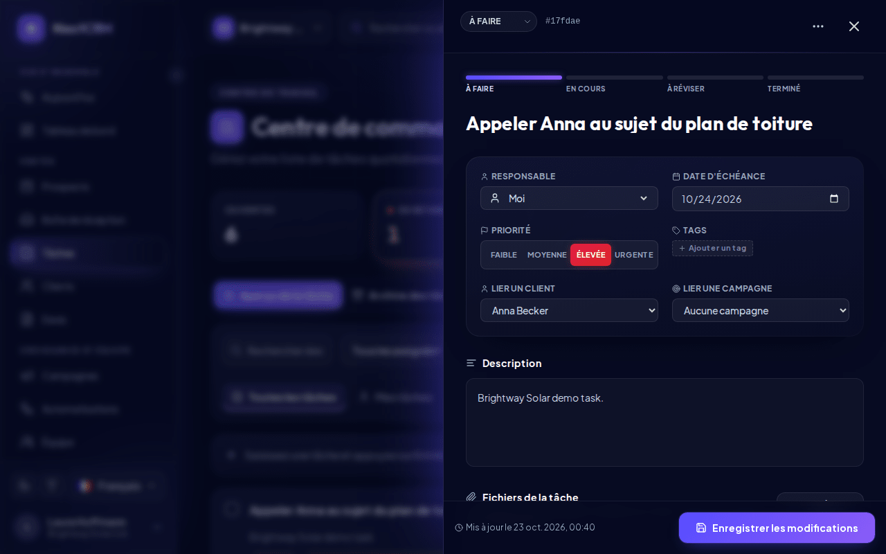 Détails d'une tâche avec fichiers et commentaires