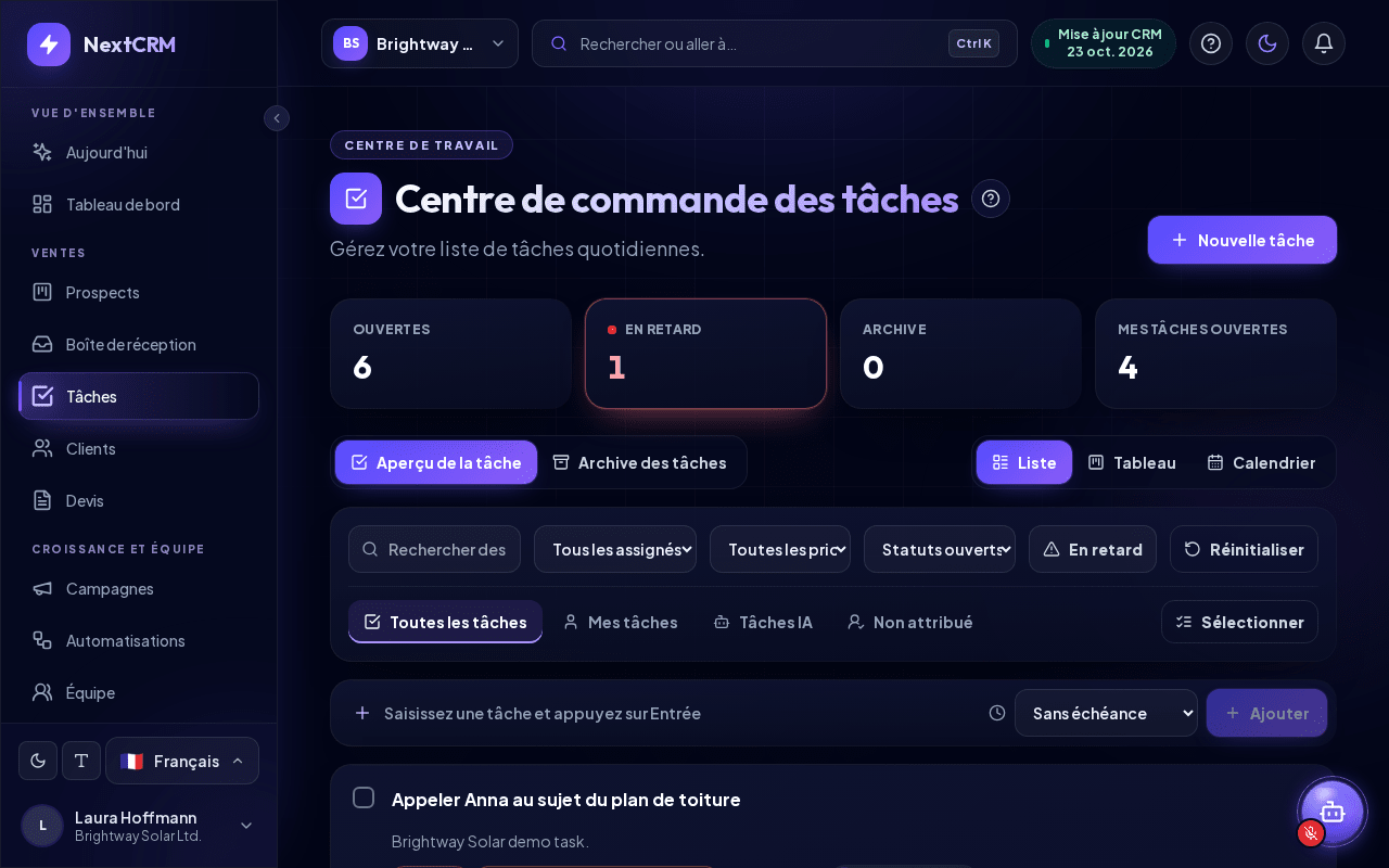 Centre de commande des tâches