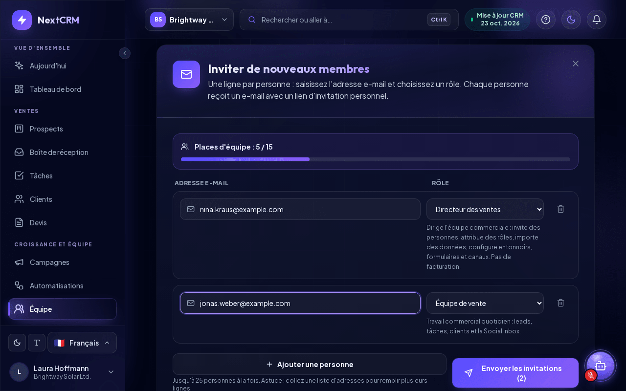 Inviter de nouveaux membres depuis la page Équipe
