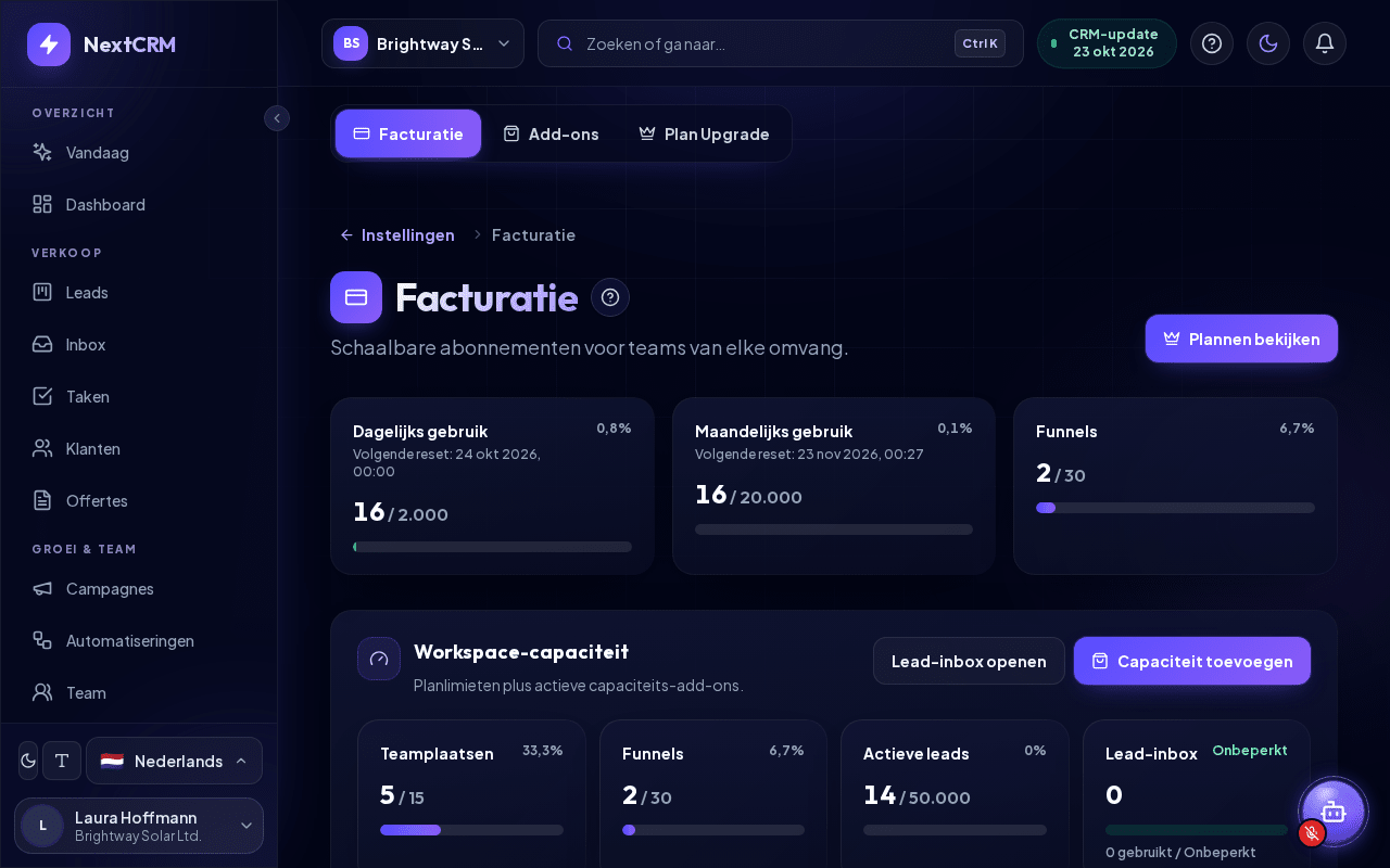 De pagina Facturatie