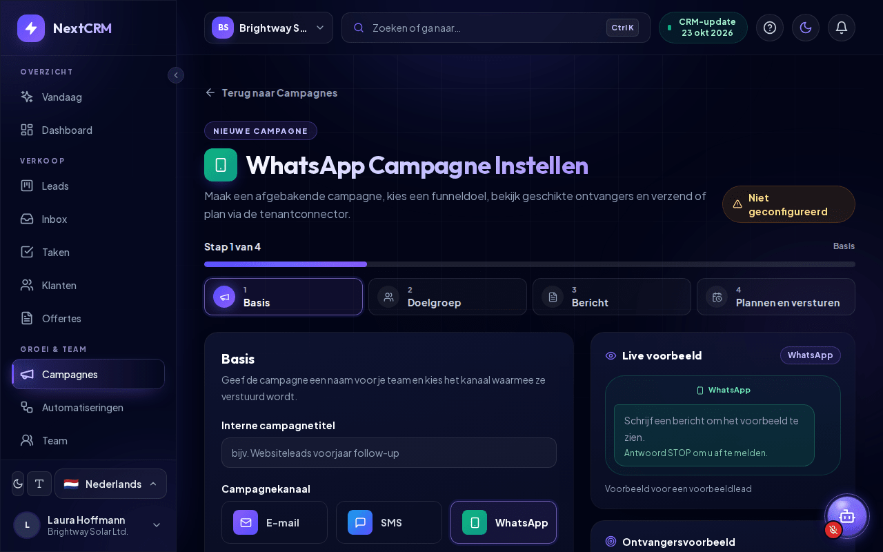 WhatsApp-campagne instellen