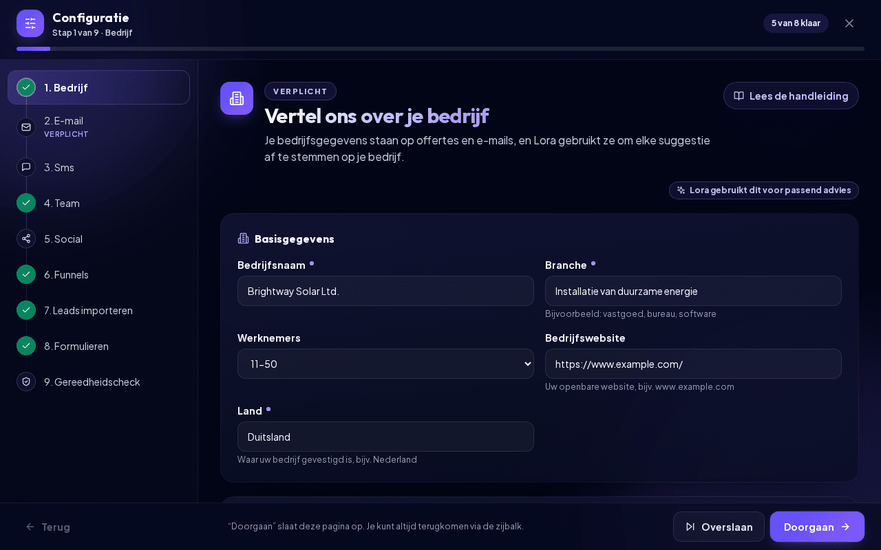 De Configuratie met de lijst met stappen links