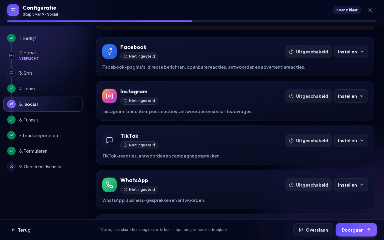 De WhatsApp-kaart in de stap Social van de Configuratie