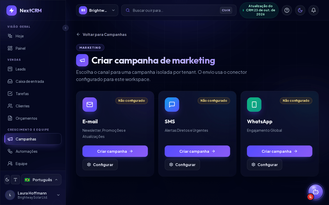 Escolha do canal da campanha
