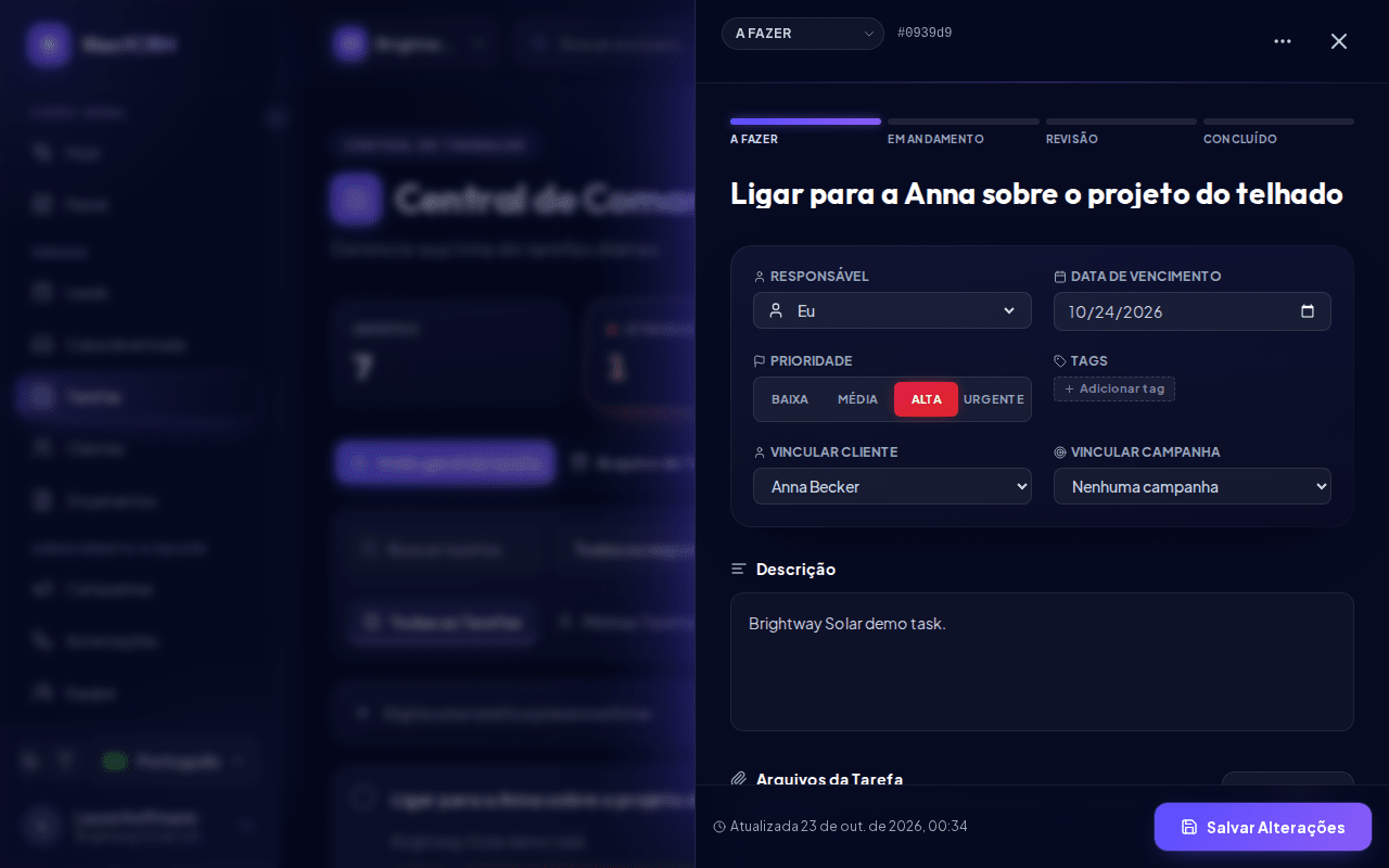 Detalhes da tarefa com arquivos e comentários