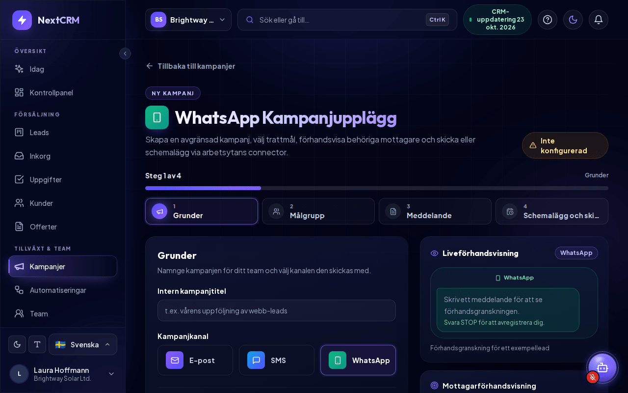 Konfiguration av WhatsApp-kampanj