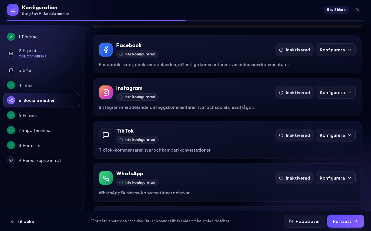 WhatsApp-kortet i steget Sociala medier i Konfiguration
