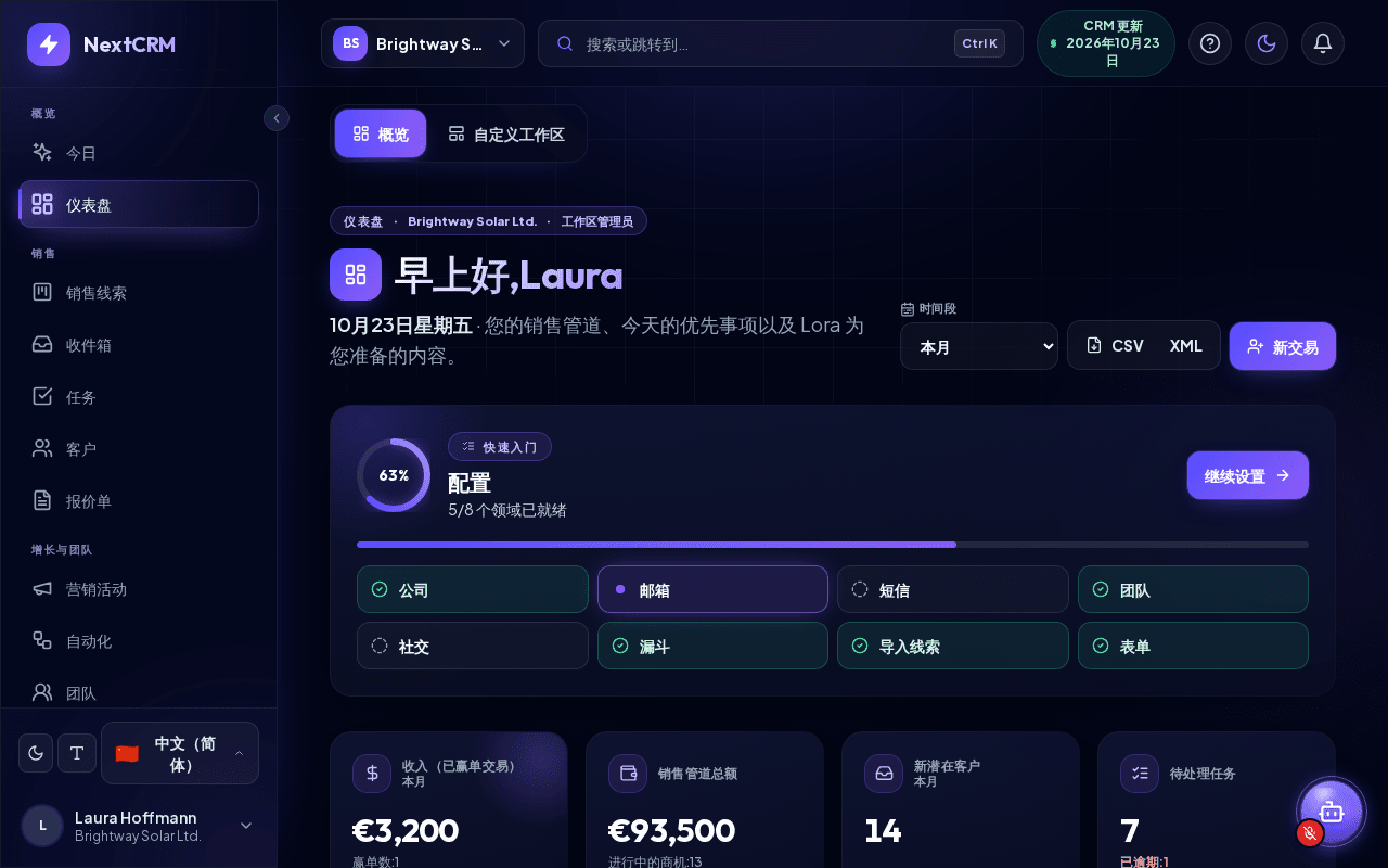 首次登录后的仪表盘
